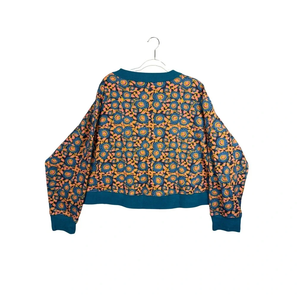 Natural Life Floral Cropped Sweatshirt Womens XL Blue Pink Mustard Pullover 645 - Picture 3 of 8